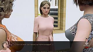 a blonde milf in a cartoon game uses toys to reach orgasm