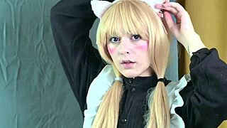 Vanilla Nekopara Strips Dress and Jerks Off in Cosplay