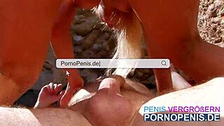 Horny blonde slut craves hardcore outdoor sex, deepthroating and doggystyle fucking until cumshot climax.