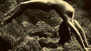 In vintage times, people enjoyed underwater sports with antique gear.