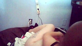 Amateur BBW rides massive BBC in interracial pounding!