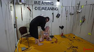 A blonde babe endures BDSM domination with spanking and bondage in a fetish session.