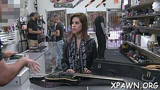 hot doxy gets sloppy blowjob and hardcore sex in the shop with big cock sucking