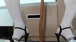 Shemale Teasing with 50cm Dildo, Her Tight Hole Struggling to Handle It in BDSM Play