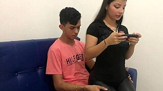 Latina Colombian stepsister at home asks for phone lesson, very hot, shows beautiful ass