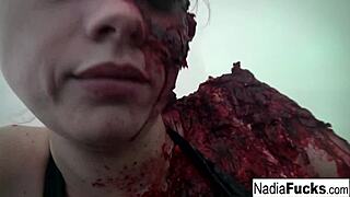 Blonde zombie masturbates her wet pussy alone