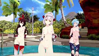 Genshin Impact Noelle Amber Eula in MMD Dance Show