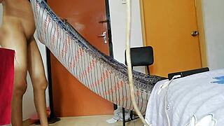 Does the Indian teacher fuck her skinny student bent over?