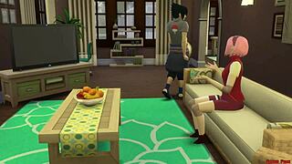 sakura gets anal from naruto clones while sasuke watchs