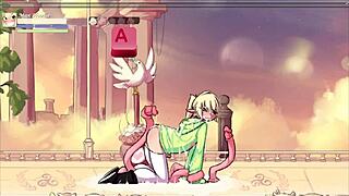 In this hentai game, Max the Elf transforms into a futanari with big tits, joining a 3some for intense anal creampie action.