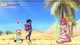 In this hentai game, Max the Elf transforms into a futanari with big tits, joining a 3some for intense anal creampie action.