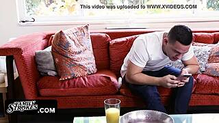 Natalia Starr's pussy licked by stepbrother, eyes rolling.