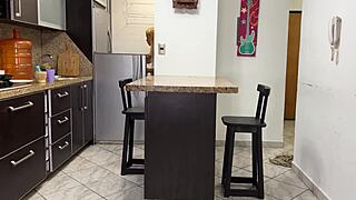 While girlfriend cooks in kitchen, I doggystyle her stepsister's big ass, risking amateur discovery in homemade thrill.