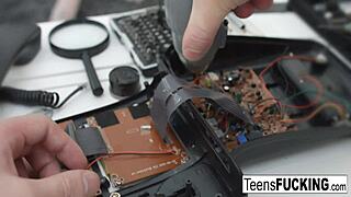 brunette teen 18+ anally fucks until her ass is covered in jizz