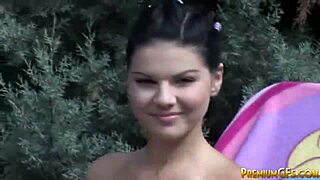 Naughty Daisy Flashes Natural Tits and Pussy in Outdoor Shower