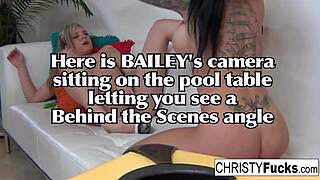 Hot Christy and Dahlia passionately lick each other's pussies on the porn set.