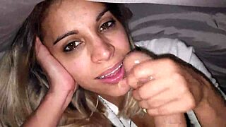 Sloppy Blowjob Under Sheets with Petite Brunette