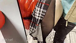 Loving that risky shop blowjob with spit and cum