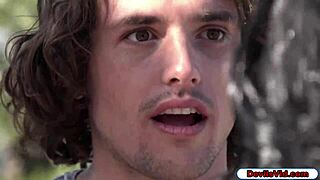 Blonde gives a blowjob with a cumshot surprise in her mouth