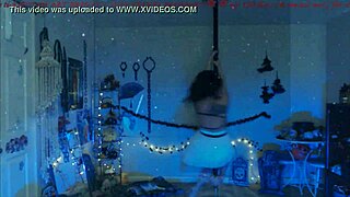 Alexa kitten performs solo pole dancing in three different outfits while fully clothed