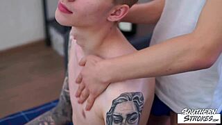 daniel star gives russell kern a sensual massage in this blond gay twink scene with tattoos and skinny bodies