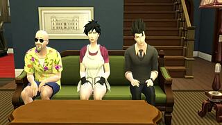 Dragon Ball Videl Trained Sexually by Roshi in Front of Gohan