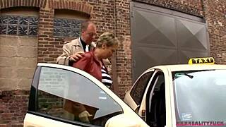 Blonde milf enjoys liquid lunch in taxi