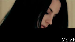 Stunning brunette model in heels teases her hairy beaver with fingers, reaching intense orgasm on perfect legs.