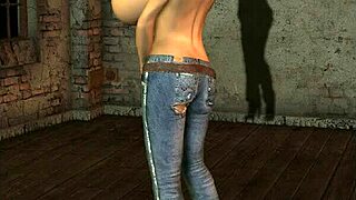 Babe with huge boobs feels intense pleasure in heels and jeans