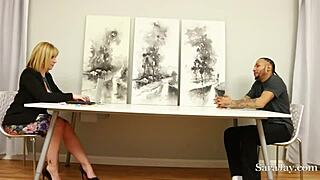 Big booty Sara Jay rides hard and gets facialized at office.