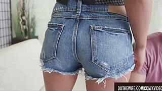 Wife Eva Dark rides hard in doggystyle while her cuckold watches the intense pounding.