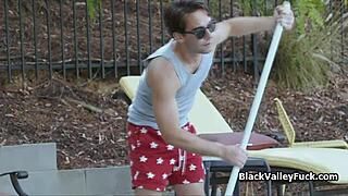 Black bikini babe blows big dick