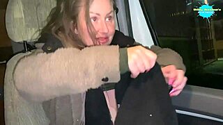 Hey, cracky gave a ride and flashed her wet pussy outdoors.