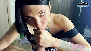 the teen brunette gets a hard fuck in reverse cowgirl, ending with a facial from big dick