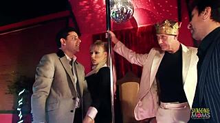 This naughty orgy features busty brunette milfs and sexy blondes in group sex!