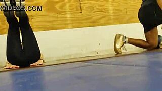 Asian Woman In Black Leggings At Gym