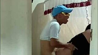 Stepmother invites me for bed repair, leads to intense standing fuck.