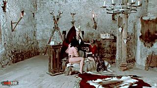 Overwhelmed by passion in lesbian threesome with uniforms and toys.