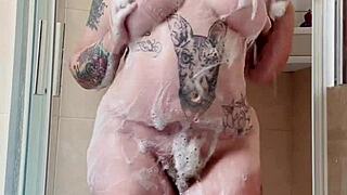 pussy play with fat hairy milf in steamy shower session