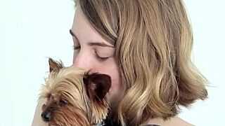 I love watching that hot naked blonde cuddle her puppy, bent over in doggystyle pose, feeling so emotional about her teen amateur moments.