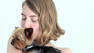 I love watching that hot naked blonde cuddle her puppy, bent over in doggystyle pose, feeling so emotional about her teen amateur moments.