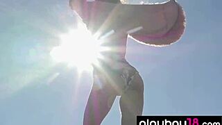 Hey, check out Drew Catherine's shaved pussy outdoors!