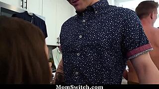 Hot stepmoms get their tight pussies licked and fucked by two horny sons