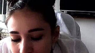 Super hot wife from luxury performs detailed blowjob on huge dick, receiving throatpie