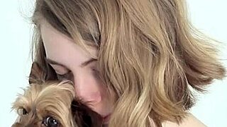 I love watching that hot naked blonde cuddle her puppy, bent over in doggystyle pose, feeling so emotional about her teen amateur moments.