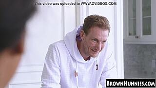 Petite ebony teen slammed in the kitchen