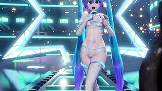 Miku performs a deepthroat concert with a big black cock