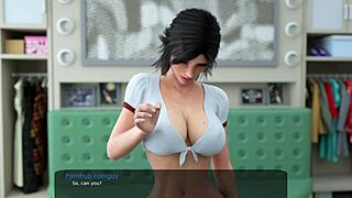 Milfy City sex scene, rubbing with stepsister in 3D game.