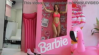 Barbie doll in red lingerie posing