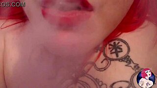 Sensual body tour, smoke clouds from vape mouth and teeth fetish